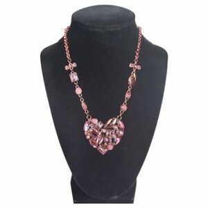 Betsey Johnson Happy Pretty Pink Lucite Rhinestone Embellished Heart Necklace